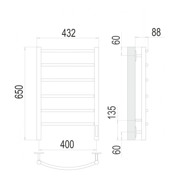 Полотенцесушитель электрический Terminus Классик П6 400x650 хром - изображение 3