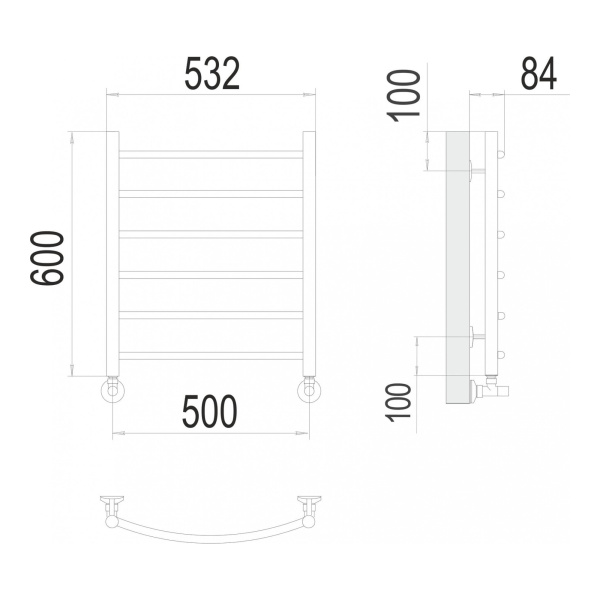 Полотенцесушитель водяной Terminus Классик П6 500x600 хром - изображение 3