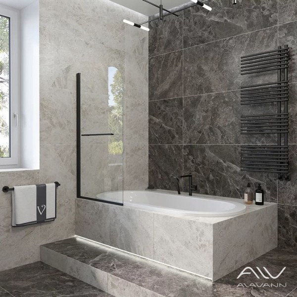 Шторка на ванну Veconi Palau PL-79B распашная, 80x150, профиль черный матовый - изображение 1