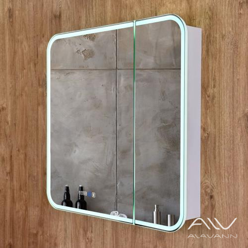 Зеркало-шкаф Лана Плюс 80x80 с подсветкой, часами и подогревом