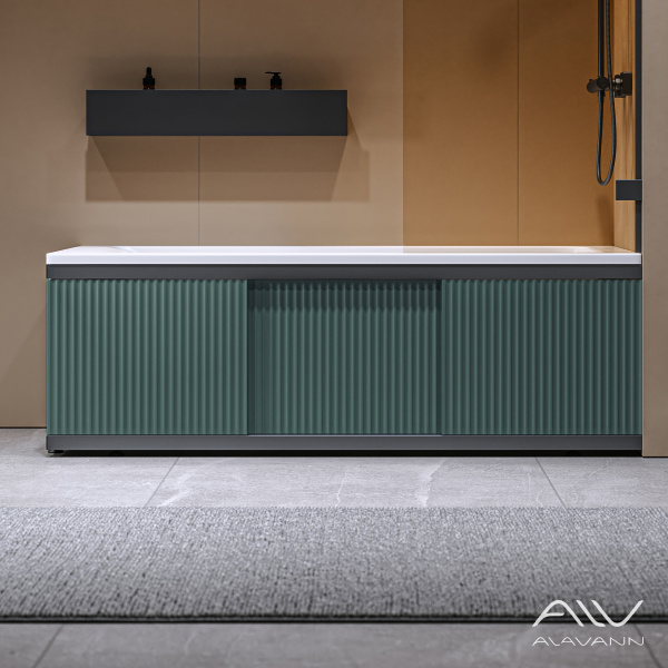 Экран под ванну Альт Блэк 150 зеленый хвойный с фрезеровкой, из МДФ, раздвижной  - изображение 4