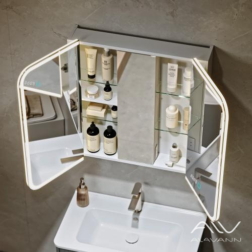 Зеркало-шкаф трюмо Косметик Лайт Плюс 80x80 с подсветкой, часами и подогревом