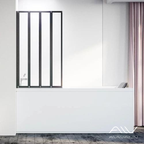 Шторка на ванну Veconi Palau PL-74BL складная, 120x150 см, профиль черный матовый