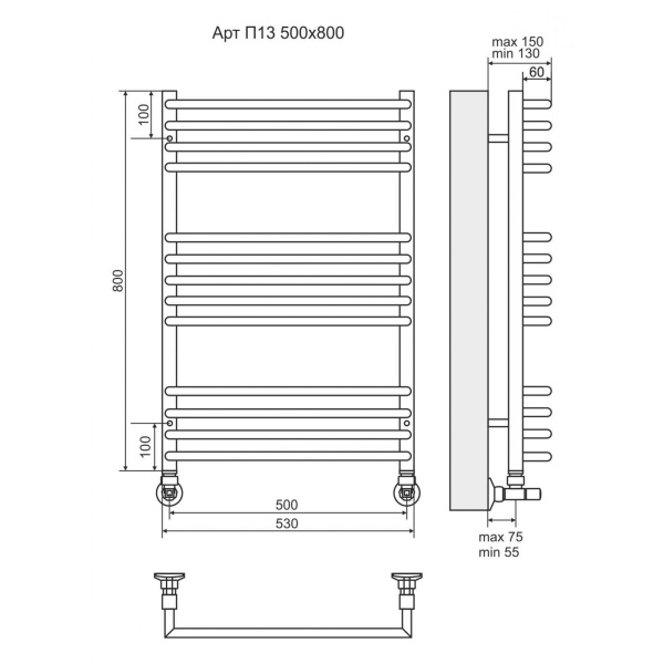 Полотенцесушитель водяной Terminus Нойс П12 500x800 хром - изображение 3