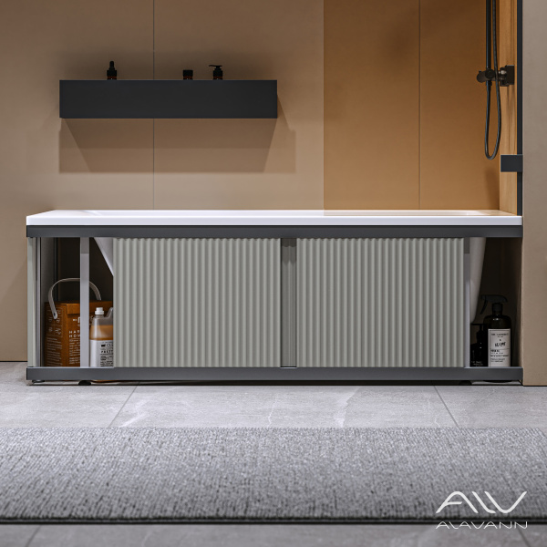 Экран под ванну Альт Блэк 170 серый с фрезеровкой, из МДФ, раздвижной - изображение 2