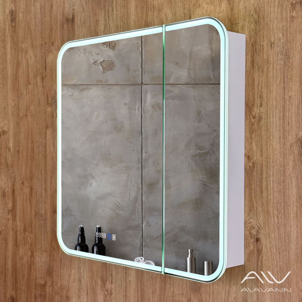 Зеркало-шкаф Лана Плюс 80x80 с подсветкой, часами и подогревом - изображение 1