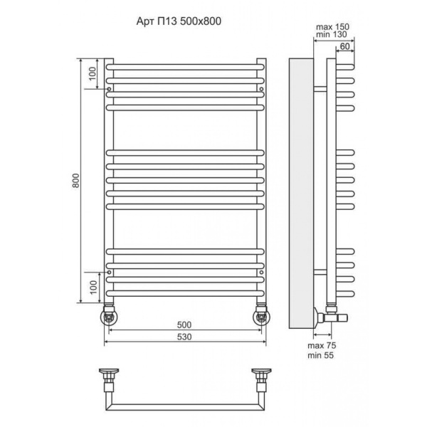 Полотенцесушитель водяной Terminus Версаль П4 500x930 хром - изображение 3