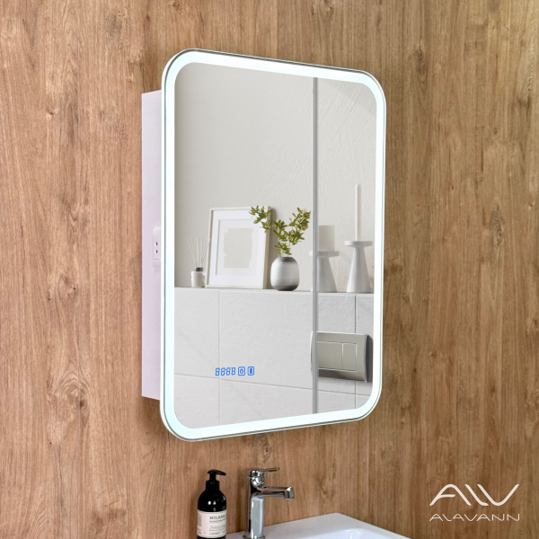 Зеркало-шкаф Косметик Лайт Плюс 60x80 с подсветкой и сменой цвета, часами и подогревом - изображение 15