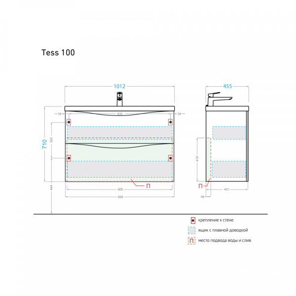 Тумба с раковиной Tess 100 белая - изображение 10